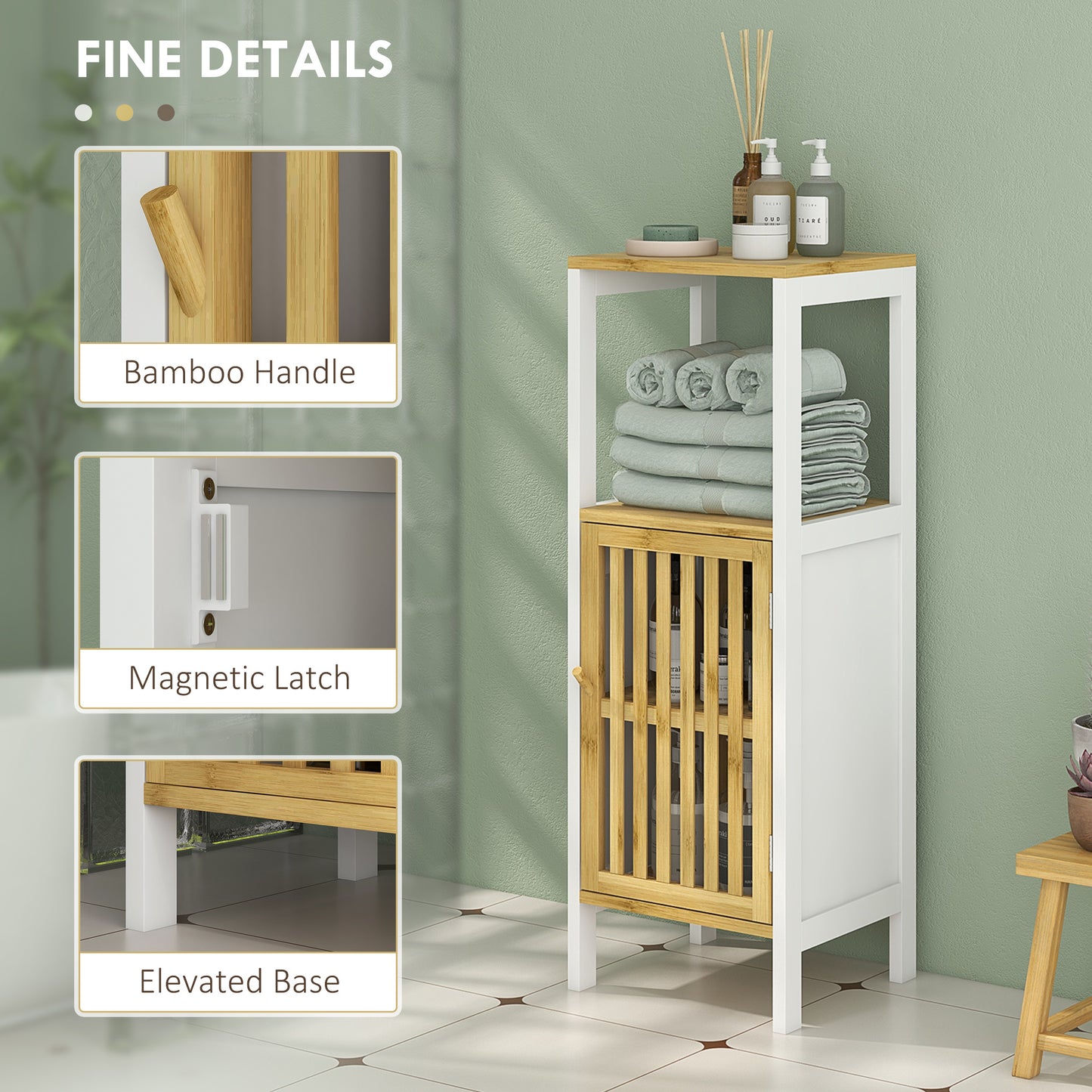 Bathroom Floor Cabinet Bamboo Bathroom Cupboard with Adjustable Shelf