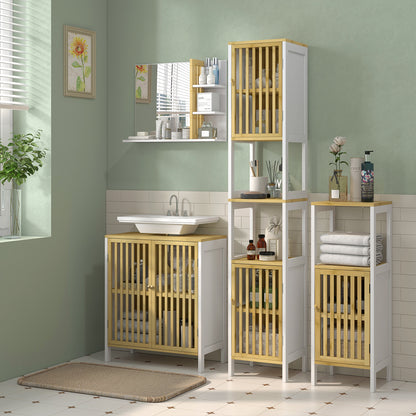 Bathroom Floor Cabinet Bamboo Bathroom Cupboard with Adjustable Shelf