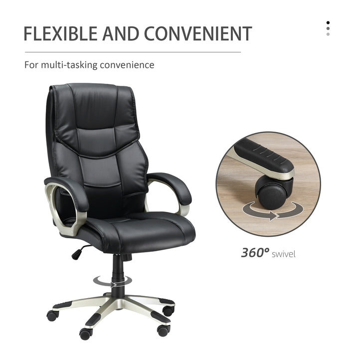 High Back Swivel Chair Computer, Home Office Computer Desk Chair with Faux Leather Adjustable Height Rocking Function Black