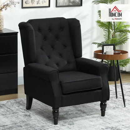Accent Chair Wingback Armchair Retro Tufted Club Wood Fabric, Black