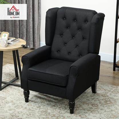 Accent Chair Wingback Armchair Retro Tufted Club Wood Fabric, Black