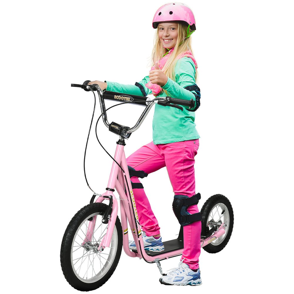 Teen Scooter Adjustable Height Dual Brakes Rubber Wheels Kickstand, Pink