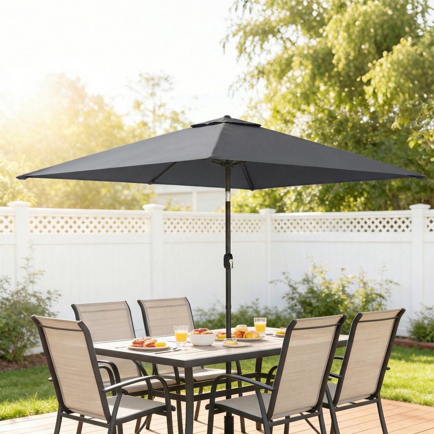 Garden Parasol, Outdoor Umbrella with Tilt Function, Dark Grey
