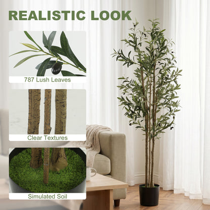 175 cm Artificial Olive Tree, Tall Faux Plant with 787 Leaves & Adjustable Branches, Artificial Plant for Living Room Home Office Floor Indoors Outdoors