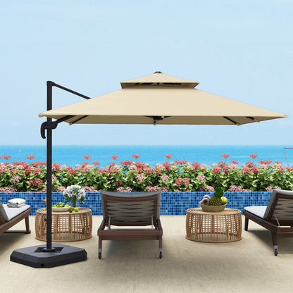 360° Cantilever Parasol Roma Umbrella w/ Base Weights, Khaki
