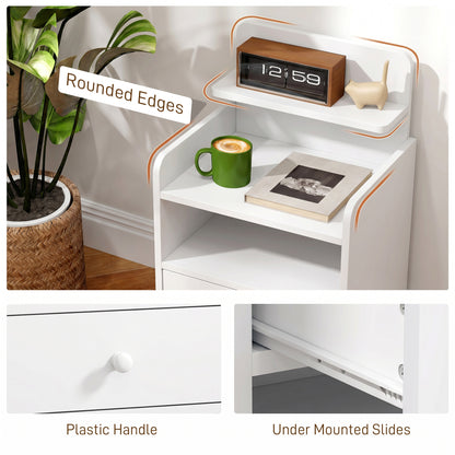 Bedside Table, Bedside Cabinet with Drawer, Modern Side Table with Shelf for Living Room, White