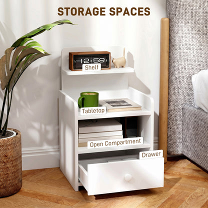 Bedside Table, Bedside Cabinet with Drawer, Modern Side Table with Shelf for Living Room, White
