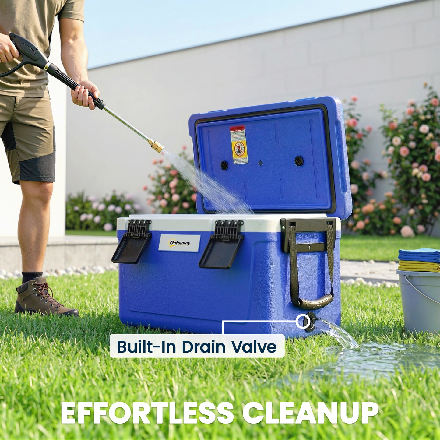 42.6L Insulated Cool Box, Portable Ice Cooler with Handle, Blue