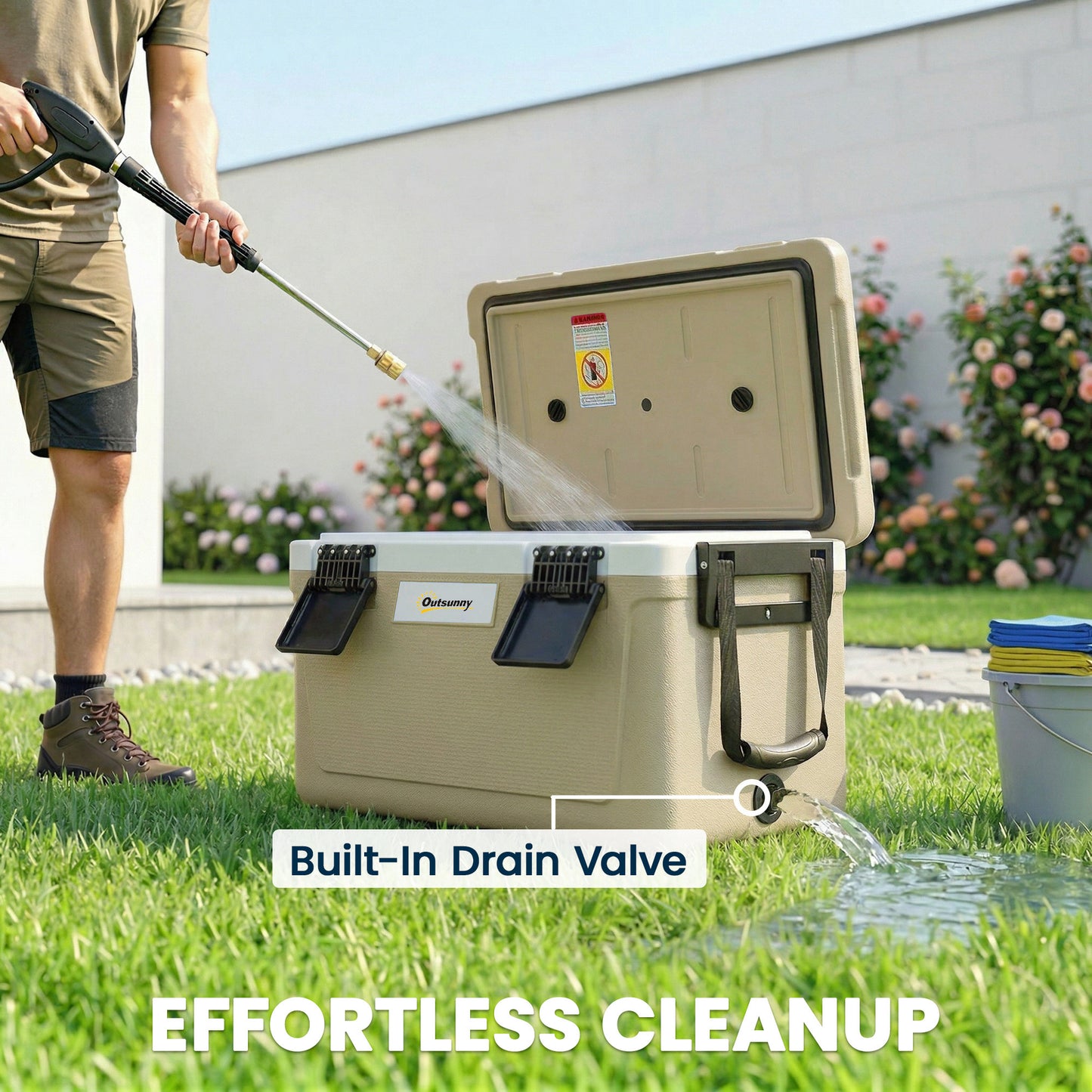 42.6L Insulated Cool Box, Portable Ice Cooler with Handle, Khaki