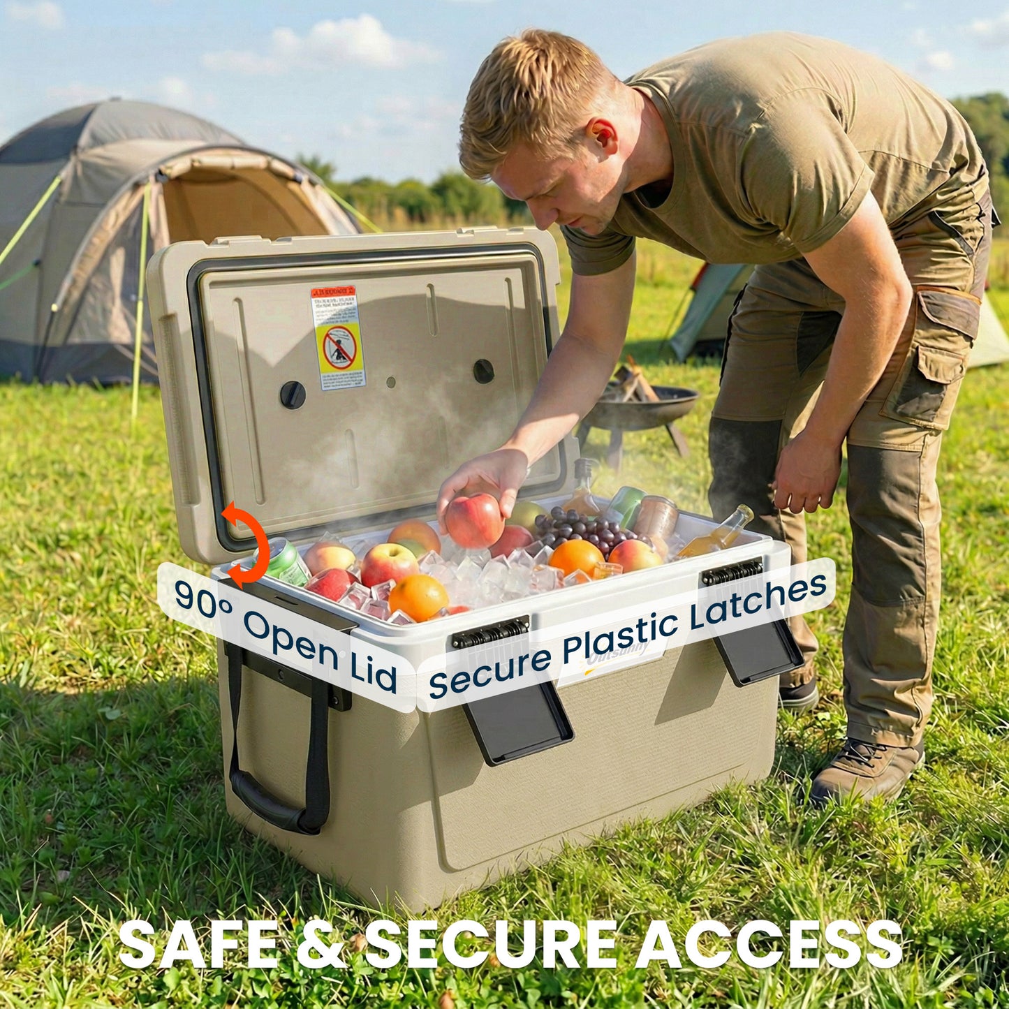42.6L Insulated Cool Box, Portable Ice Cooler with Handle, Khaki