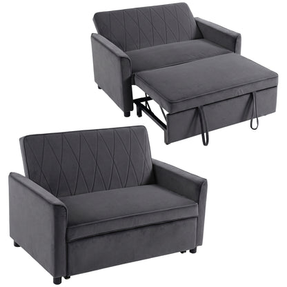2 Seater Sofa Bed, 3-in-1 Convertible Pull Out Sleeper Sofa, Velvet Loveseat Bed Settee with Clik-Clack Adjustable Backrest, High-Density Foam for Living Room, Bedroom, Guest Room, Dark Grey
