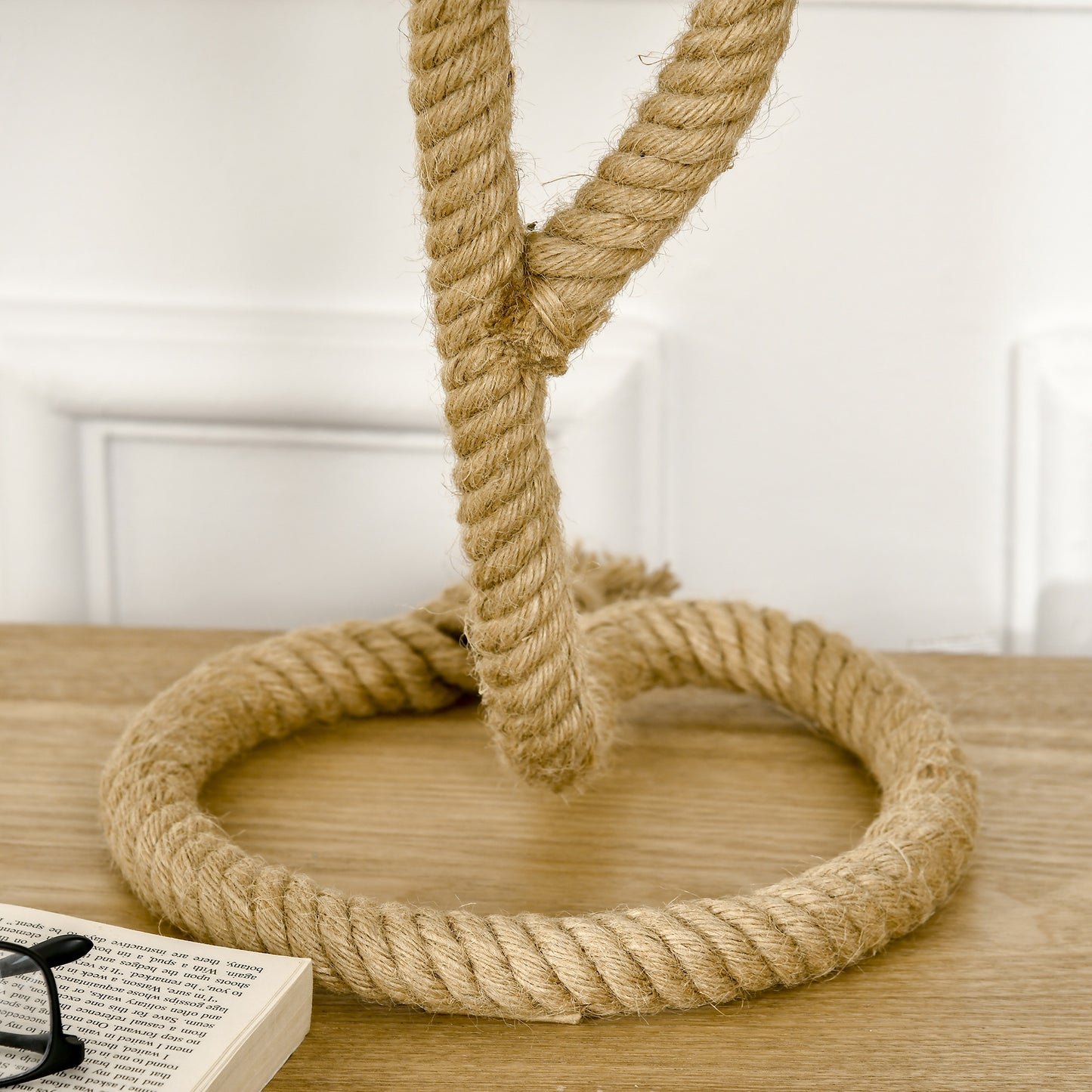 Nautical Table Lamp w/ Rope Base, Desk Fabric Light, Bedroom Living room