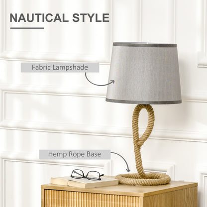 Nautical Table Lamp w/ Rope Base, Desk Fabric Light, Bedroom Living room