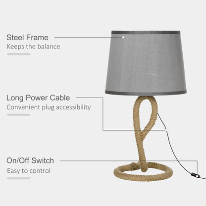 Nautical Table Lamp w/ Rope Base, Desk Fabric Light, Bedroom Living room