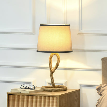 Nautical Table Lamp w/ Rope Base, Desk Fabric Light, Bedroom Living room