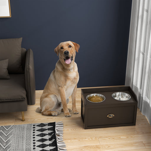 Stainless Steel Raised Dog Bowl w/ 21L Storage Drawer, for Large Dogs