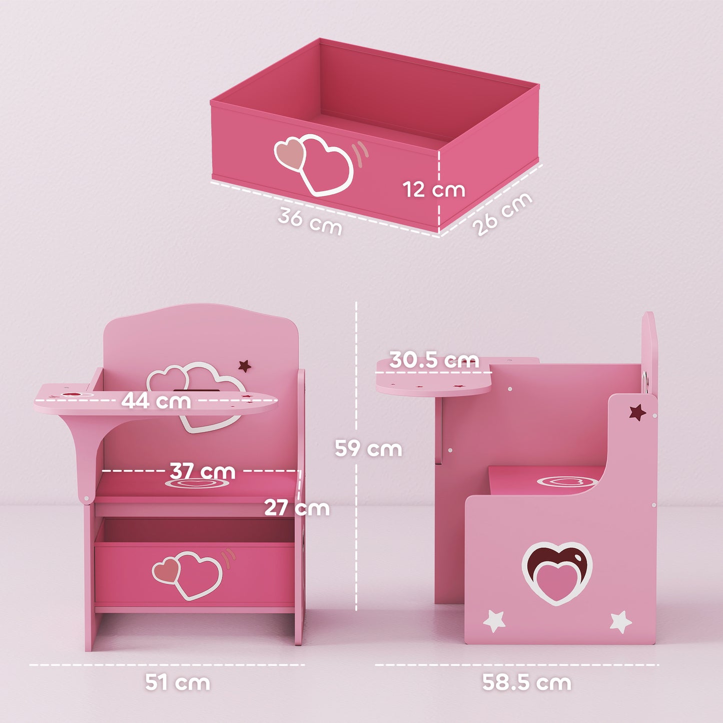 Kids Table and Chair Set, Toddler Desk Chair with Storage Bins