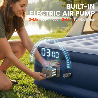Inflatable Mattress, Single Air Bed with Built-in Pump, Grey