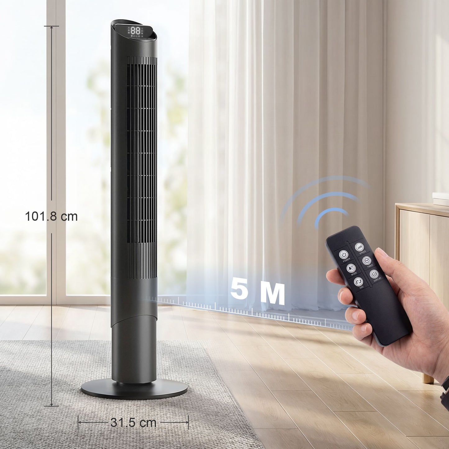 Tower Fan WiFi App Control 101.8 cm Black