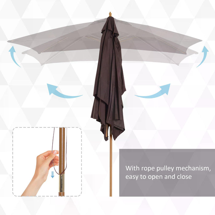 Garden Parasol Umbrella Wooden Sun Umbrella Outdoor Sun Shade Canopy, Coffee√Ø¬º¬å2 x 3m