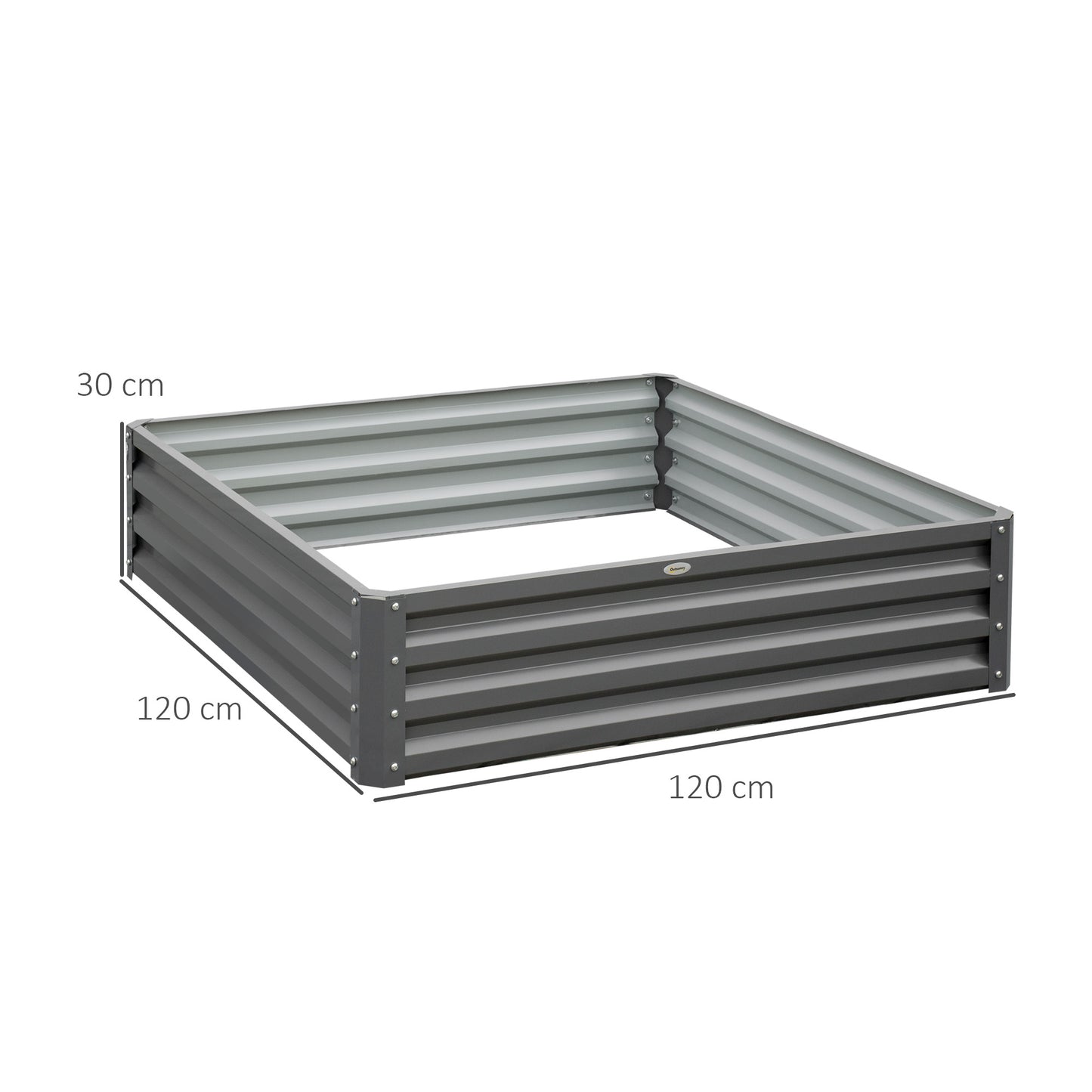 432L Square Raised Garden Bed Box Steel Frame for Vegetables, Flowers and Herbs, 120 x 120 x 30cm, Grey
