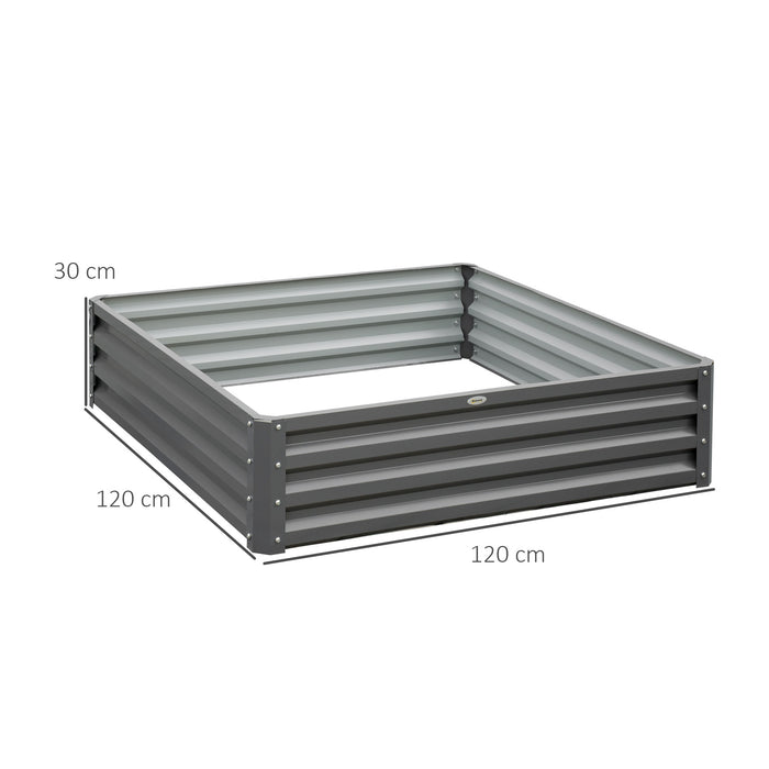 432L Square Raised Garden Bed Box Steel Frame for Vegetables, Flowers and Herbs, 120 x 120 x 30cm, Grey