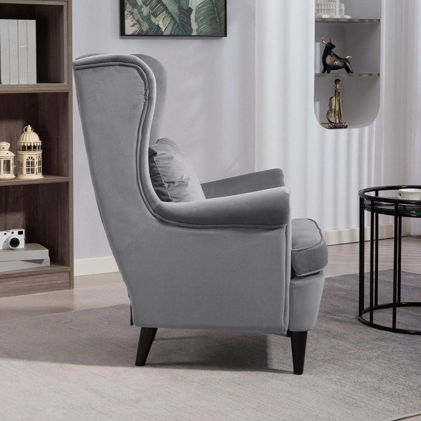 Wingback Chair, Modern Accent Chair for Living Room Bedroom, Grey
