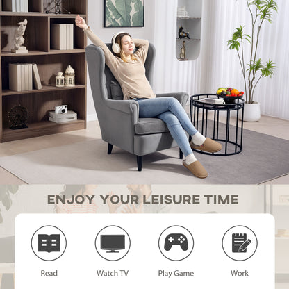 Wingback Chair, Modern Accent Chair for Living Room Bedroom, Grey