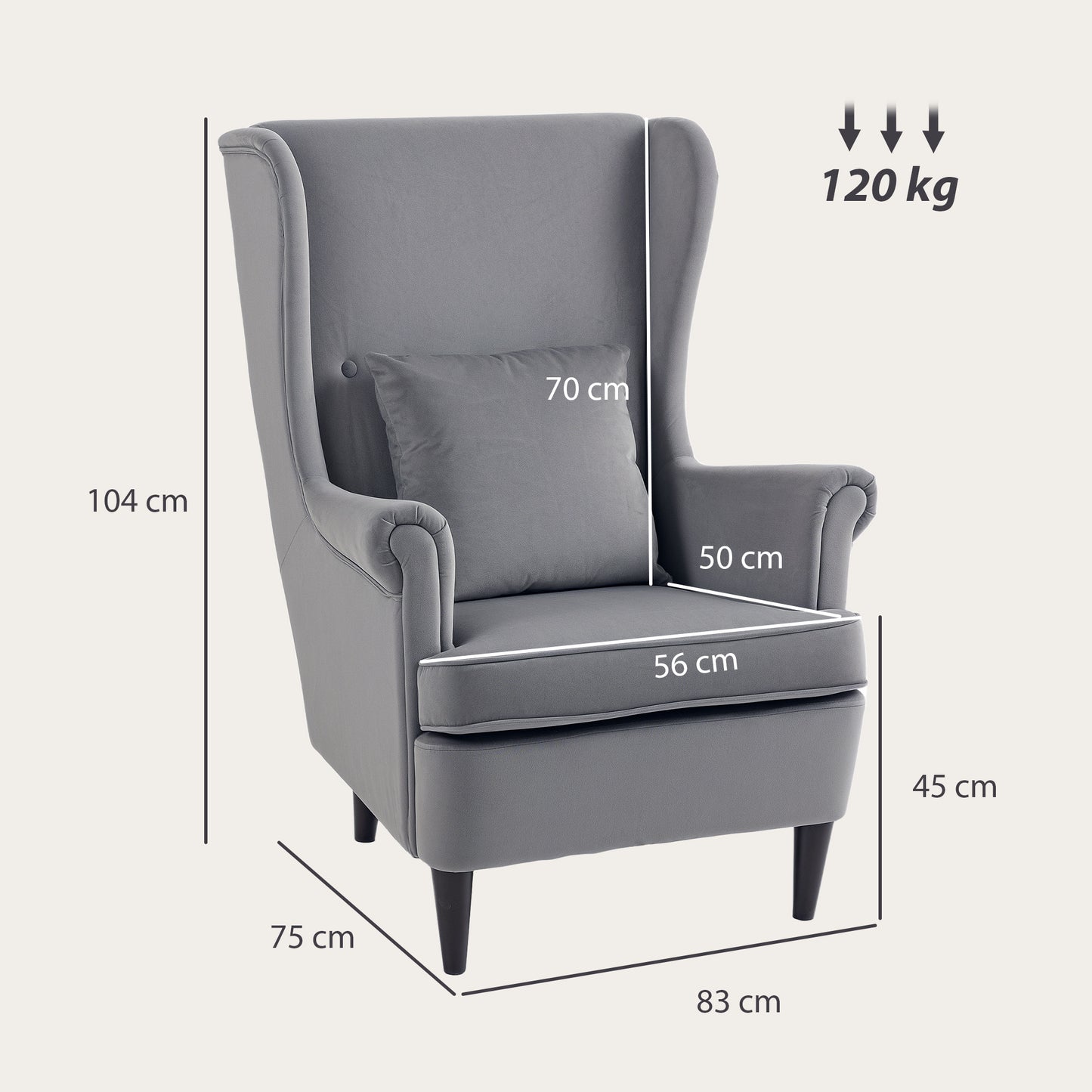Wingback Chair, Modern Accent Chair for Living Room Bedroom, Grey