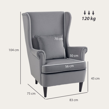 Wingback Chair, Modern Accent Chair for Living Room Bedroom, Grey