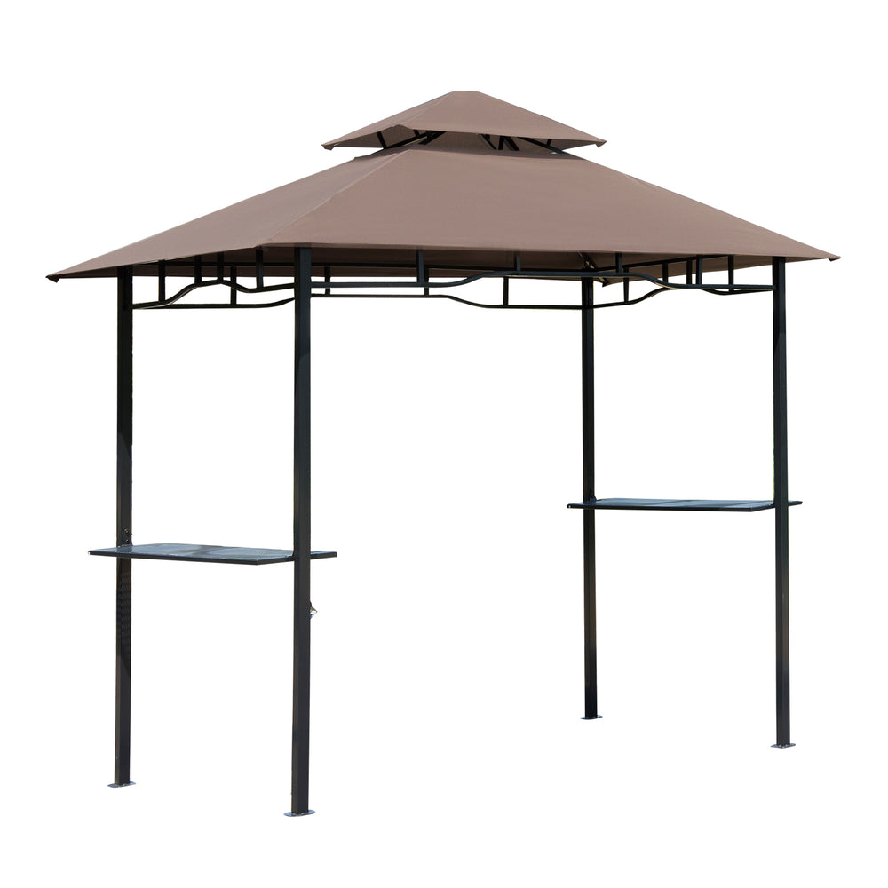 8 ft New Double-Tier BBQ Gazebo Grill Canopy Barbecue Tent Shelter Patio Deck Cover - Coffee