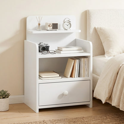 Bedside Table, Bedside Cabinet with Drawer, Modern Side Table with Shelf for Living Room, White