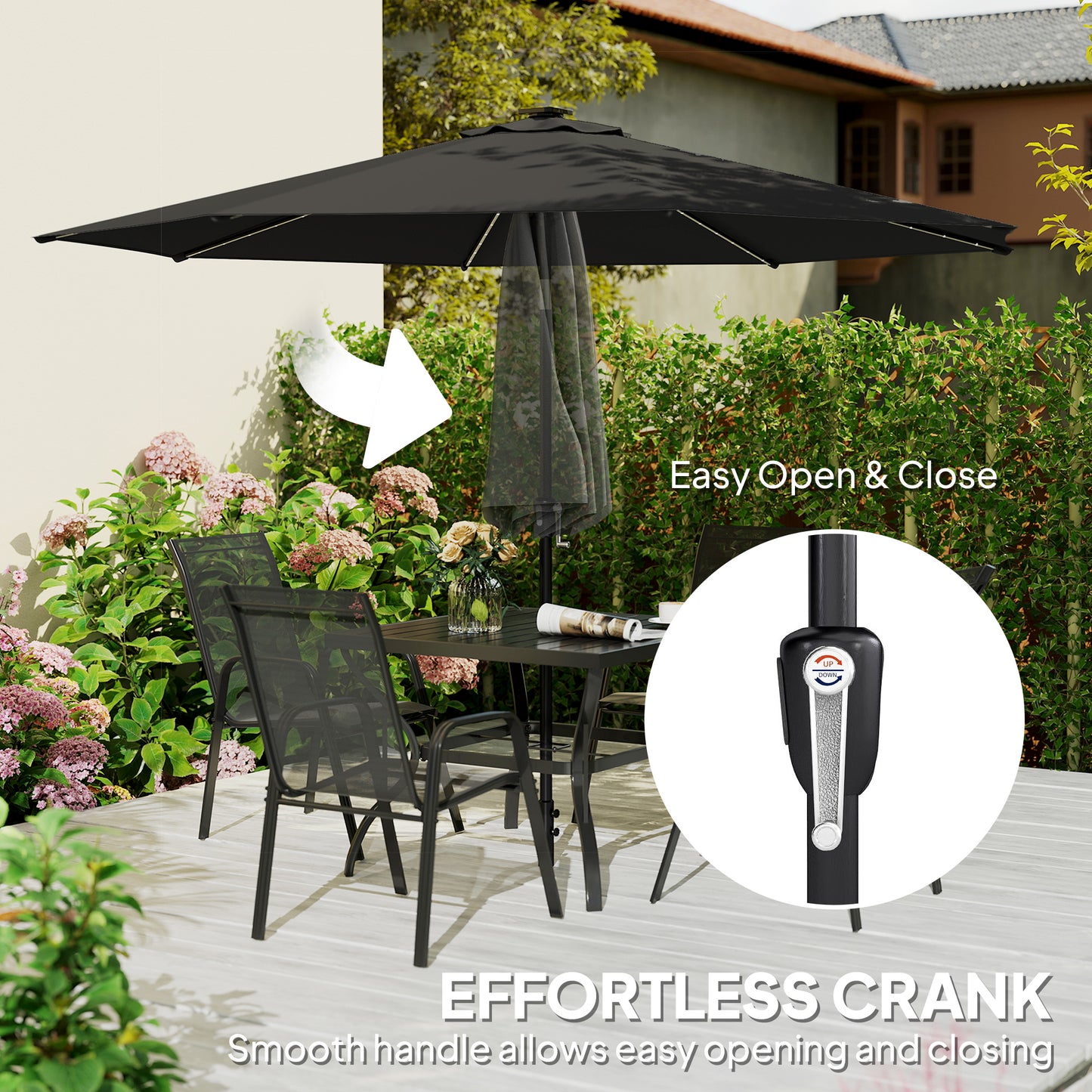 3 m Garden Parasol Umbrella with LED Lights, Patio Umbrella Black