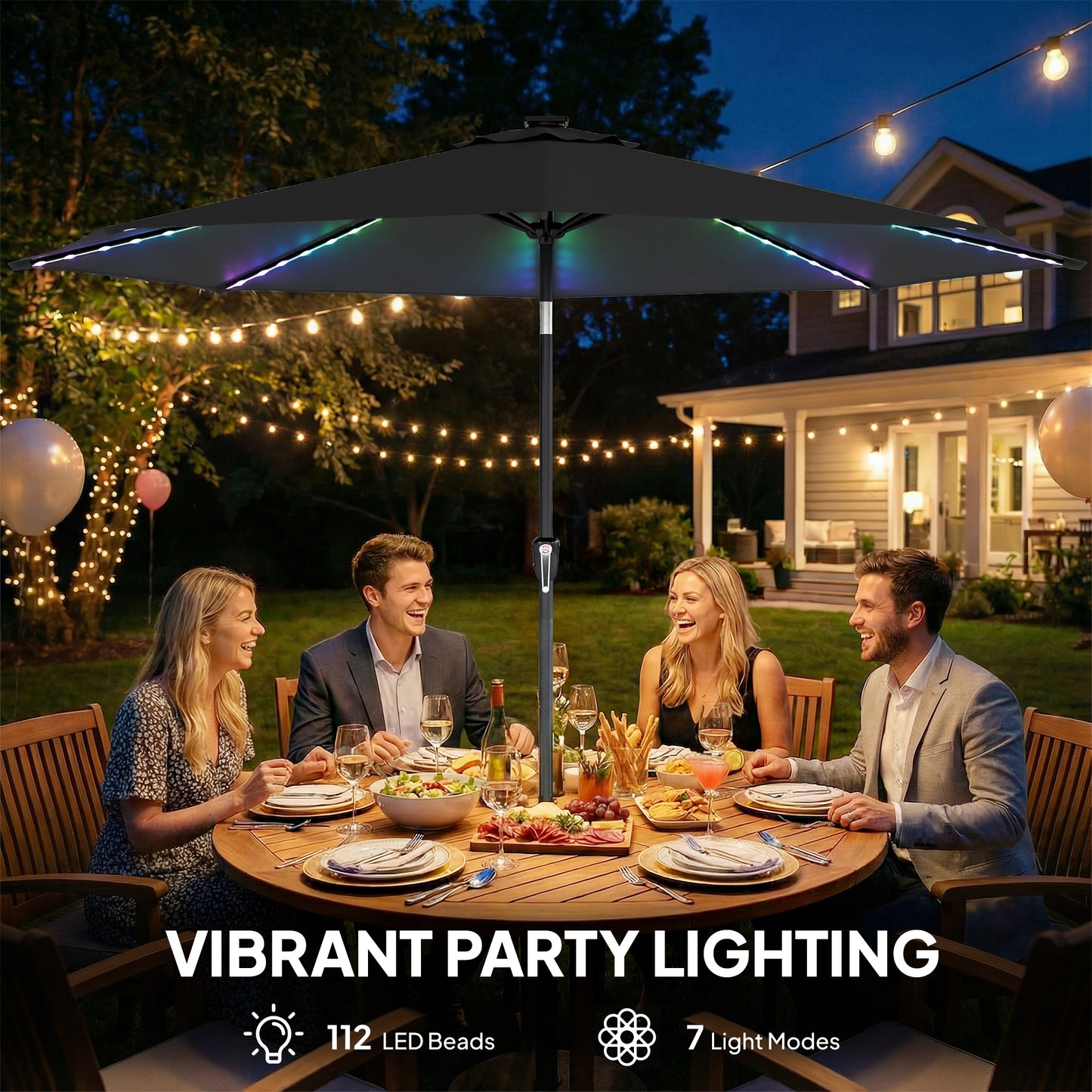 3 m Garden Parasol Umbrella with LED Lights, Patio Umbrella Black
