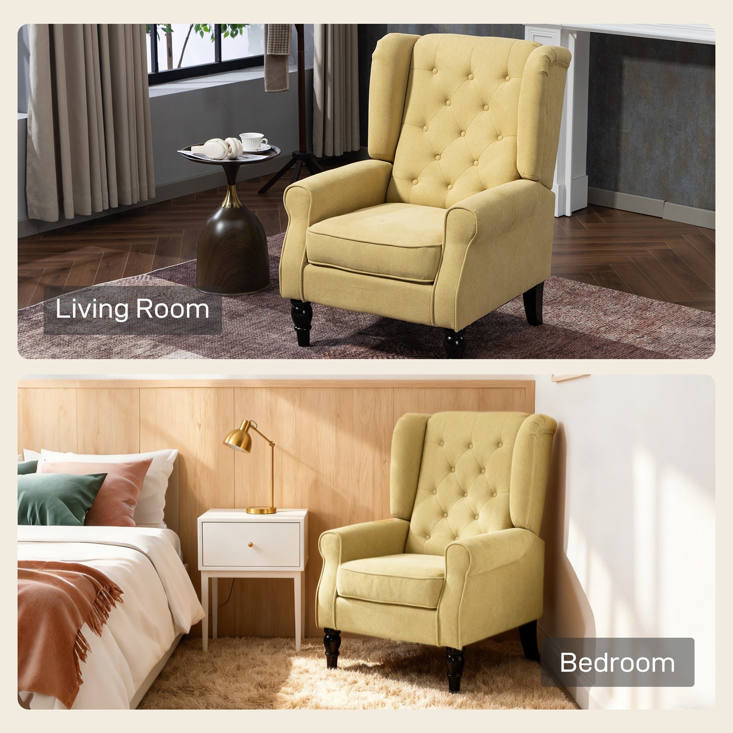 Accent Armchair Home Furniture Retro Tufted Club Wood Fabric, Yellow