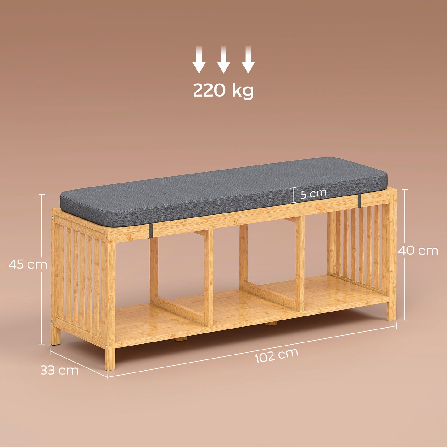 Shoe Rack with Seat, Bamboo Storage Bench, Natural Wood Finish