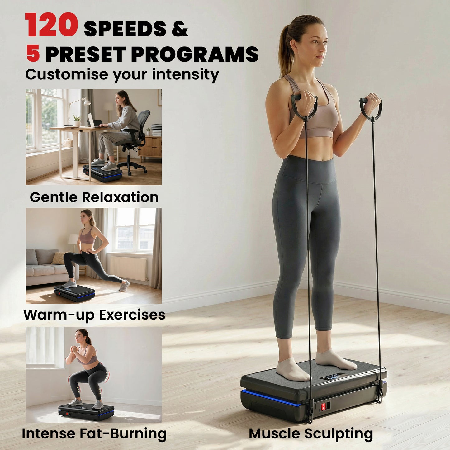 Vibration Plate Exercise Machine with 120 Speed Levels, 5 Programs