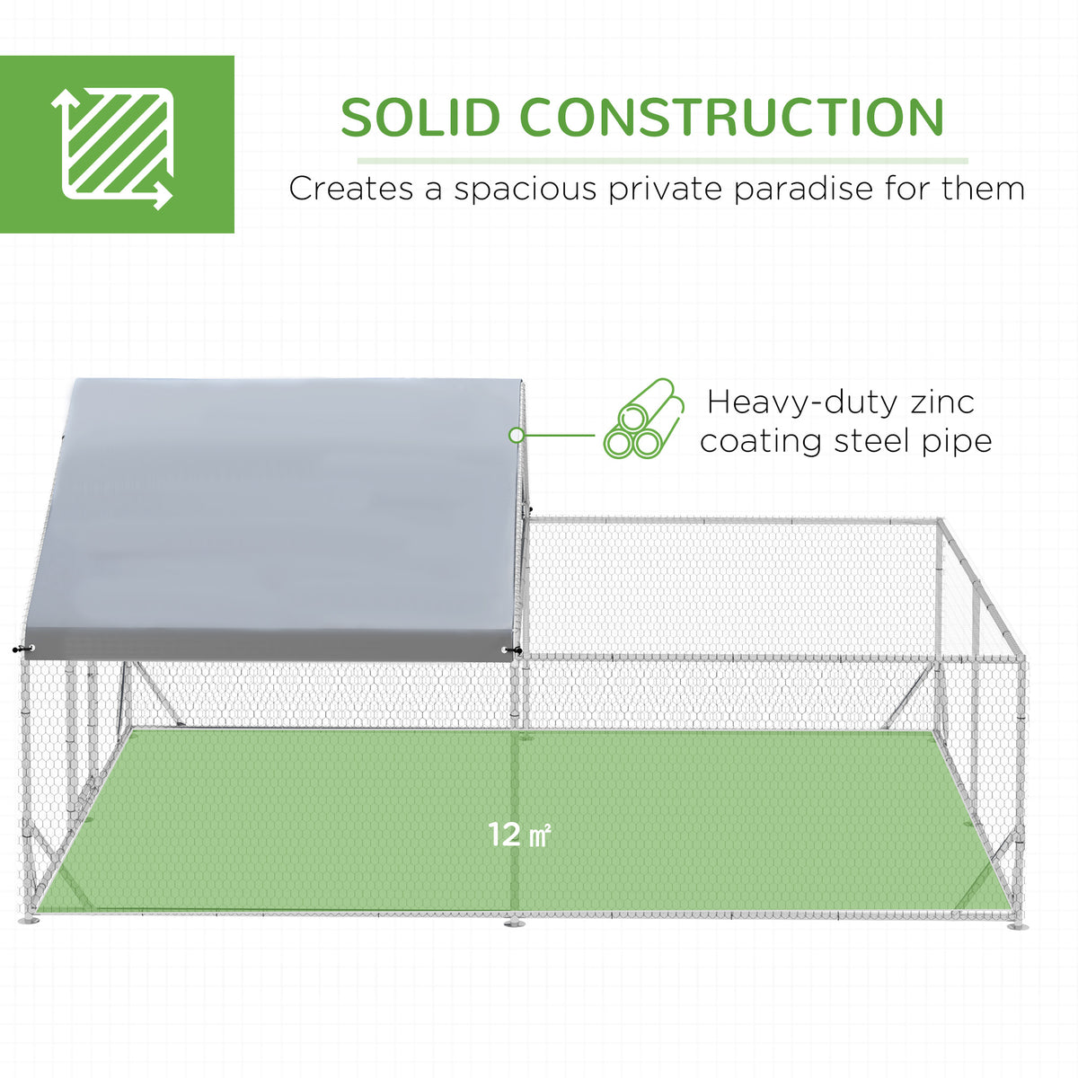 Walk-In Chicken Run, Hen House, for Ducks, Rabbits w/ Water-Resist Roof