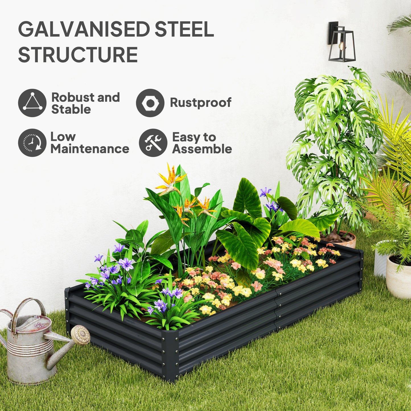 Galvanised Raised Garden Bed, Raised Planter, Dark Grey