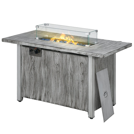 50,000 BTU Gas Fire Pit Table with Cover, Glass Screen and Glass Beads, Grey