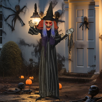 Voice Activated Halloween Animatronics Standing Witch & Skull Staff