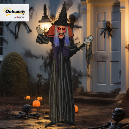 Voice Activated Halloween Animatronics Standing Witch & Skull Staff
