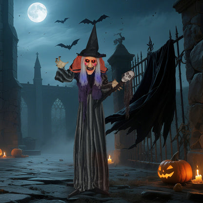 Voice Activated Halloween Animatronics Standing Witch & Skull Staff