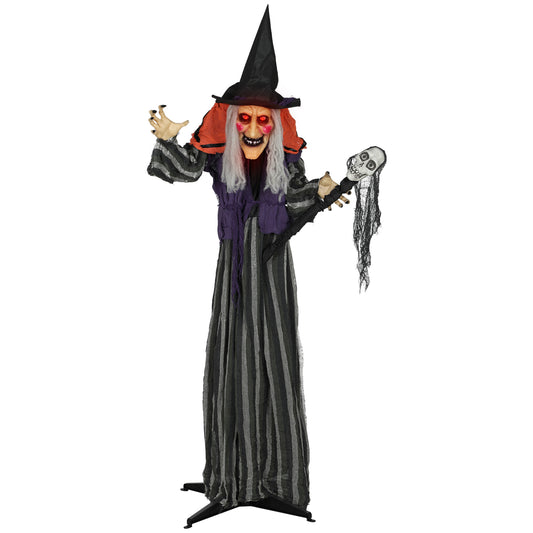 Voice Activated Halloween Animatronics Standing Witch & Skull Staff