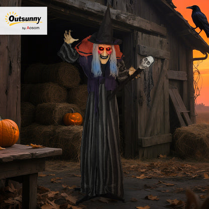Voice Activated Halloween Animatronics Standing Witch & Skull Staff