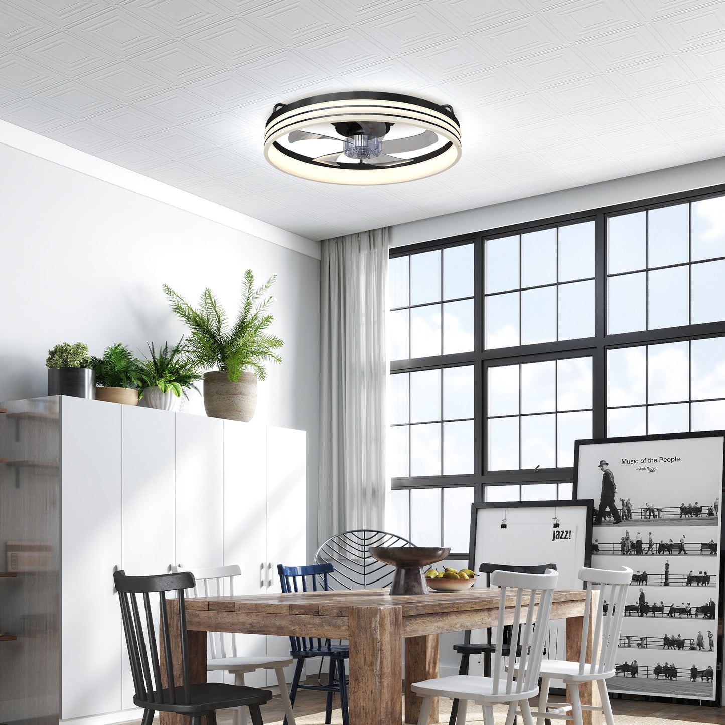 Ceiling Fan with Light and & App Control, 6 Speed, 50 cm, Black