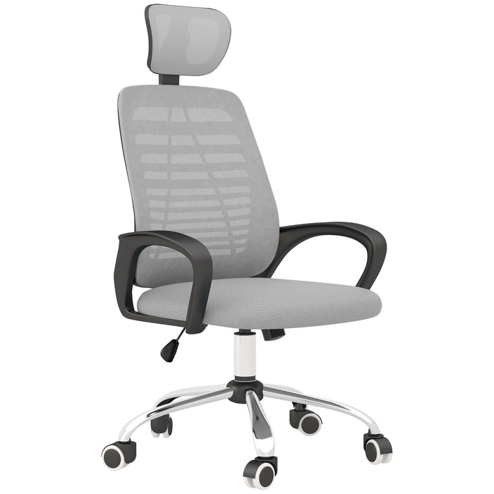 Ergonomic Office Chair, Mesh Desk Chair with Rotatable Headrest, Lumbar Back Support, Armrest, Grey