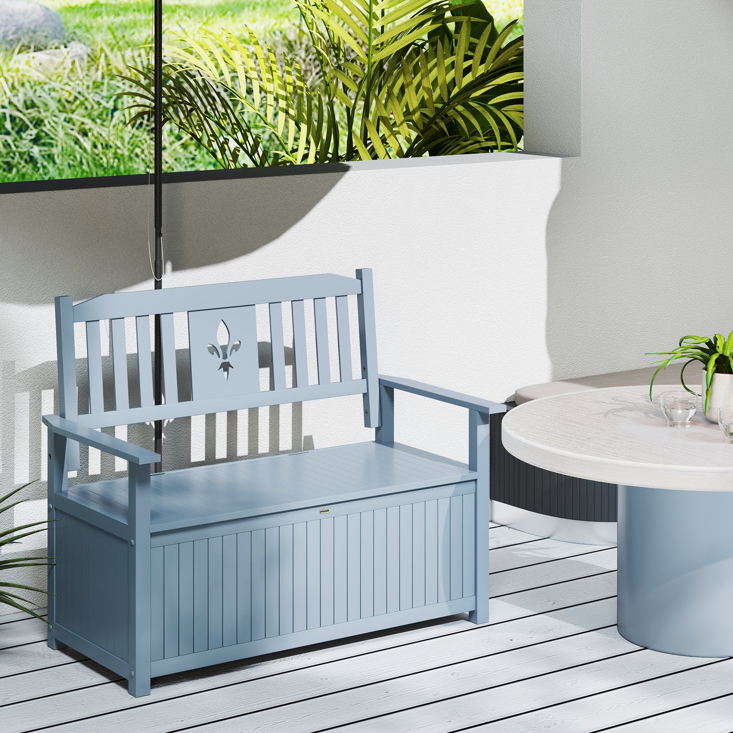 2 Seater Wood Garden Storage Bench Outdoor Storage Box Grey