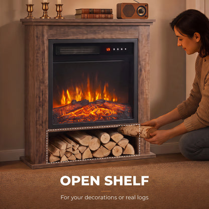 1800W Freestanding Electric Fireplace Suite with Log Shelf and Remote - Oak Effect