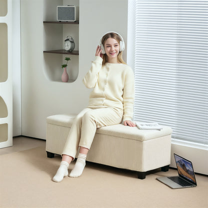 Storage Ottoman with Lid, 112cm Bench Chest Box, Beige